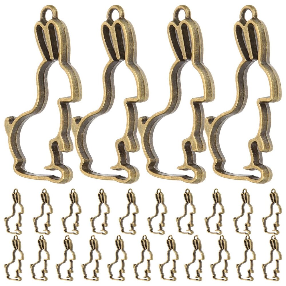 4681 25 Pcs Alloy Open Back Bezel Pendants Bunny Rabbit Bezel Charms DIY
